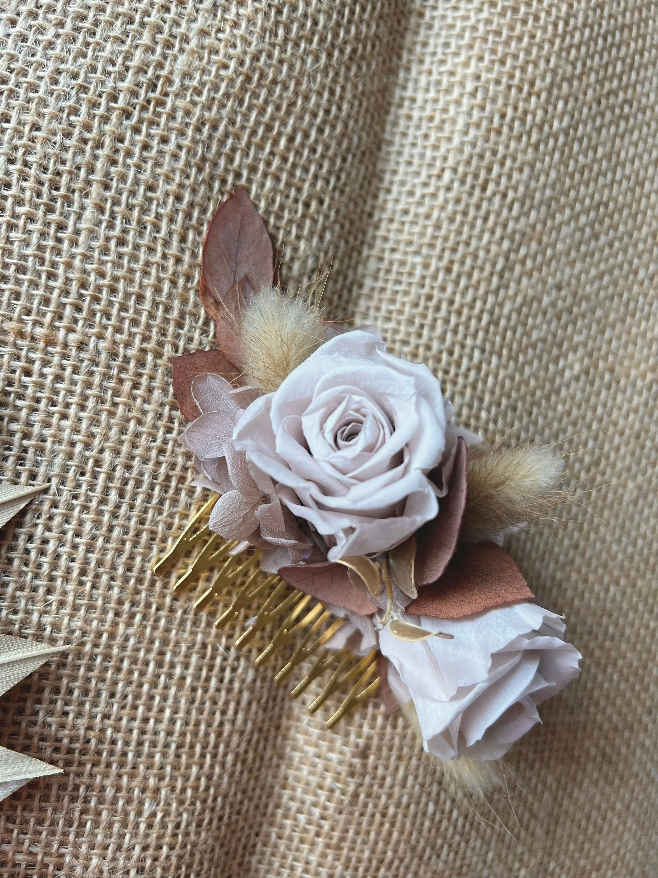 Rustic Barn Wedding Floral Hair Piece Terracotta Rose Nude Brown Eucalyptus Dried Flower Head Piece Wedding Hair Comb Earthy Pastel Nude