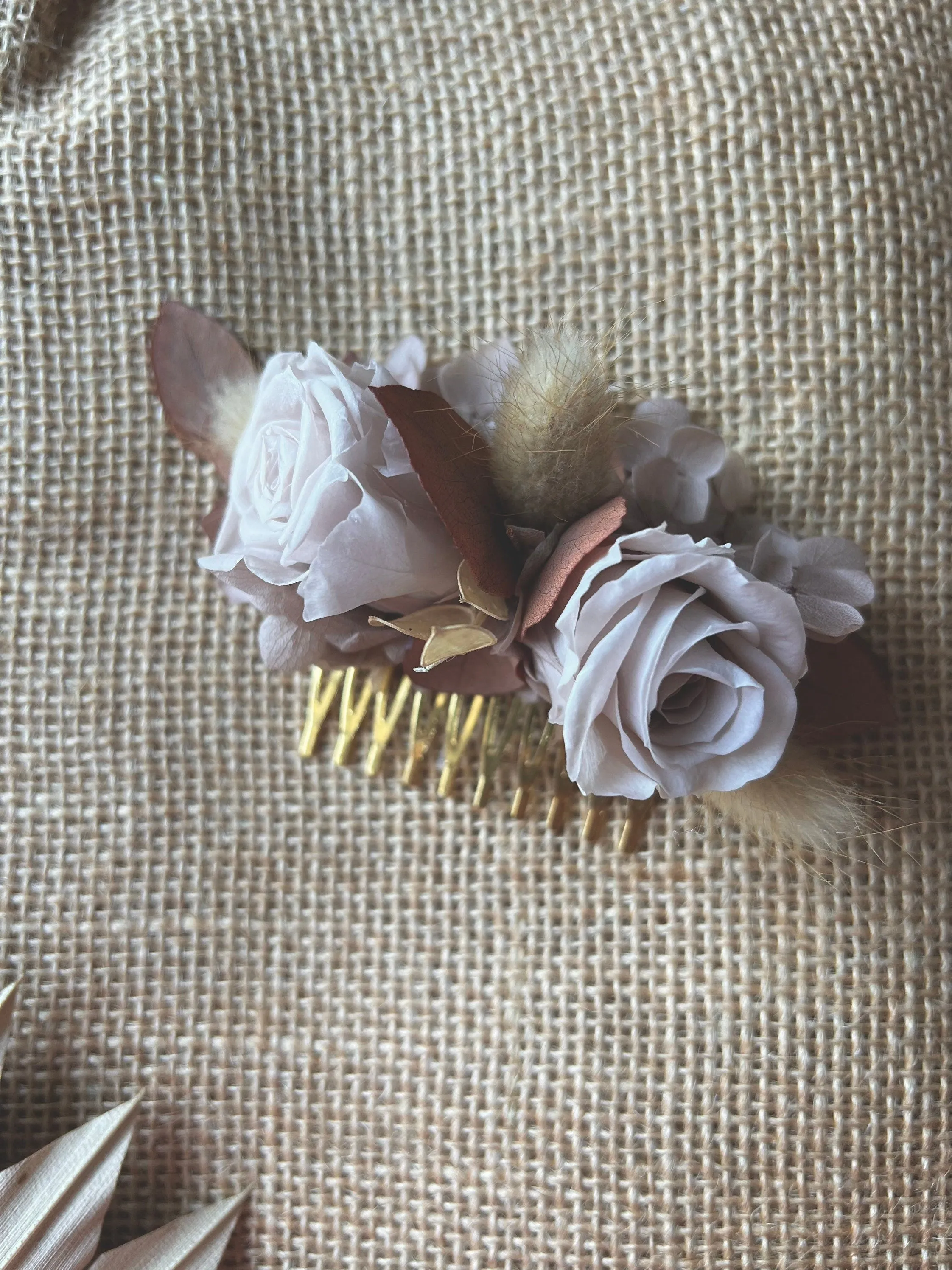 Rustic Barn Wedding Floral Hair Piece Terracotta Rose Nude Brown Eucalyptus Dried Flower Head Piece Wedding Hair Comb Earthy Pastel Nude