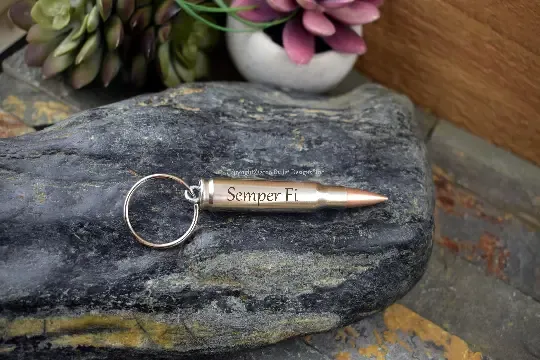 Semper Fi 308 Bullet Keychain, Key Chain, Marines, Key Ring, Oorah, USMC, Military Gift, Gabriola, Nickel