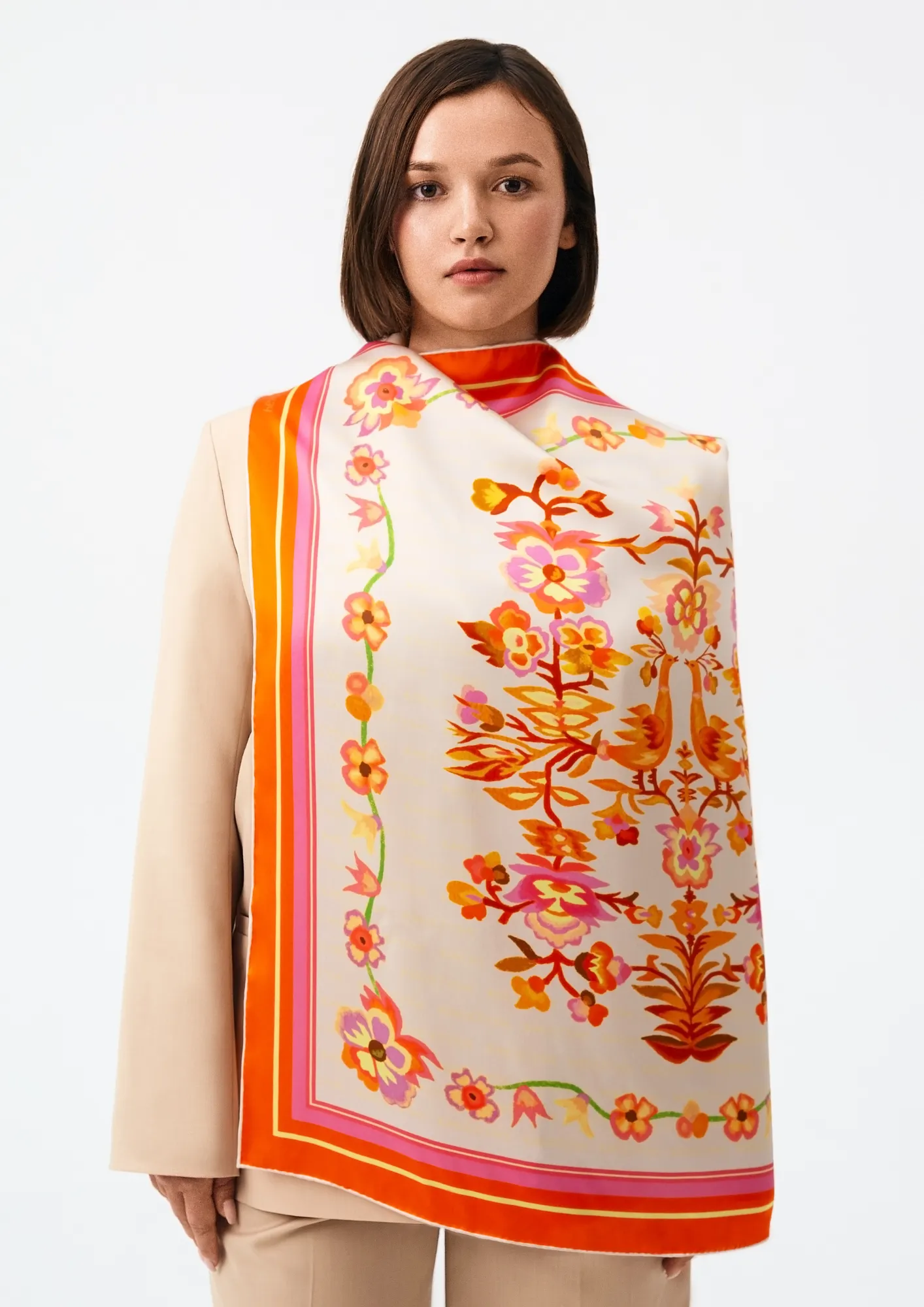 Silk scarf - Peach Firebirds