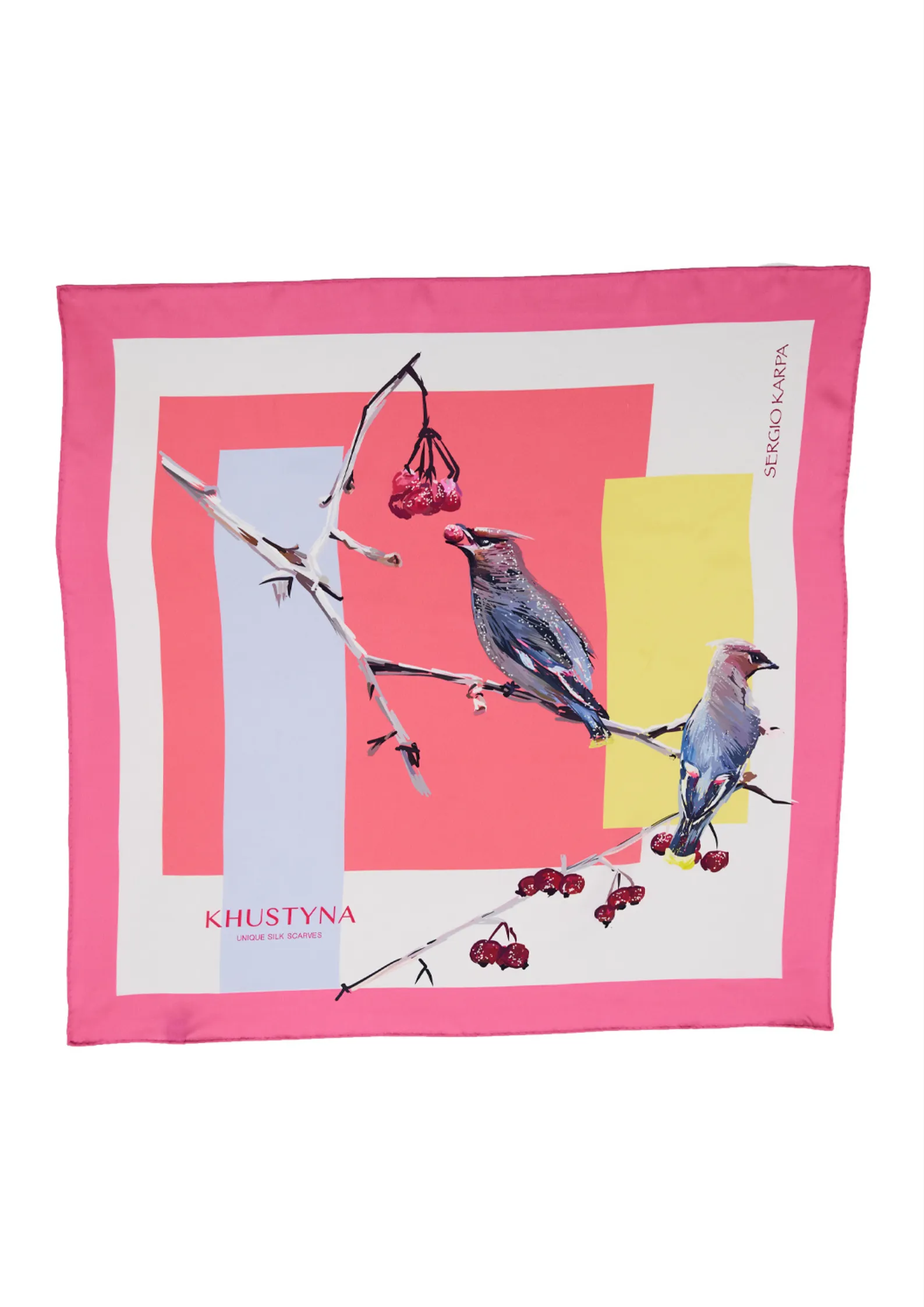 Silk scarf - Ukrainian bullfinches & viburnum