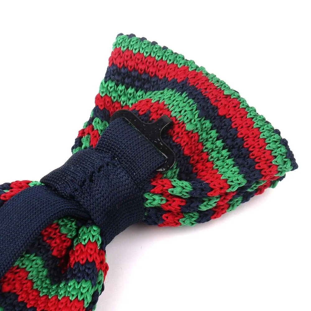 Slim Striped Knitted Bow Tie Pre-Tied