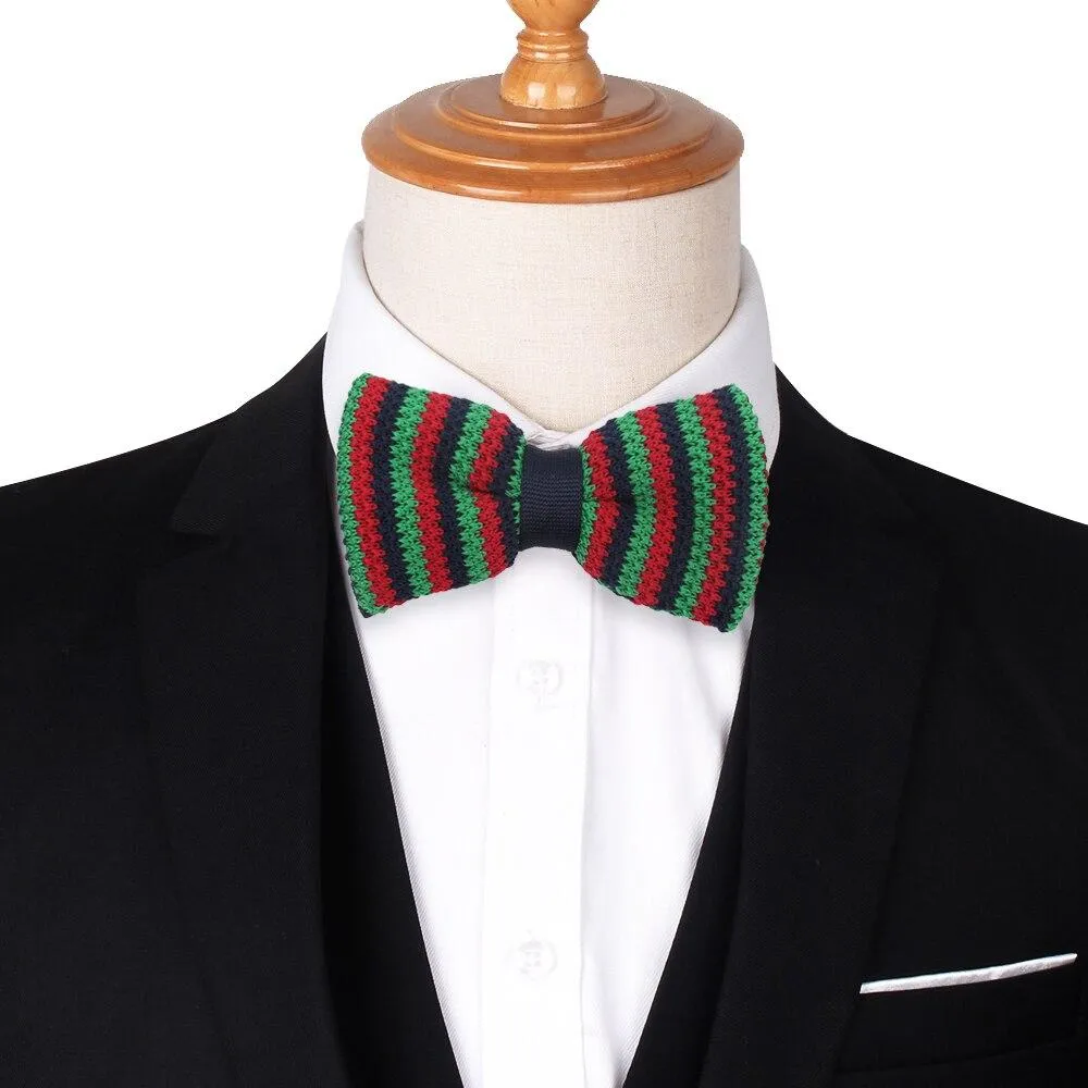 Slim Striped Knitted Bow Tie Pre-Tied