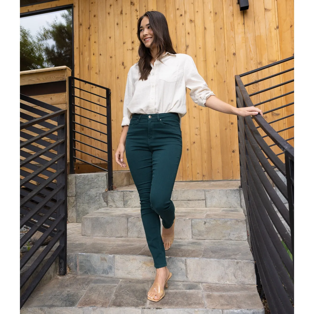 Soft Stretchy High Rise The Everyday Skinny Jeans - Dark Green