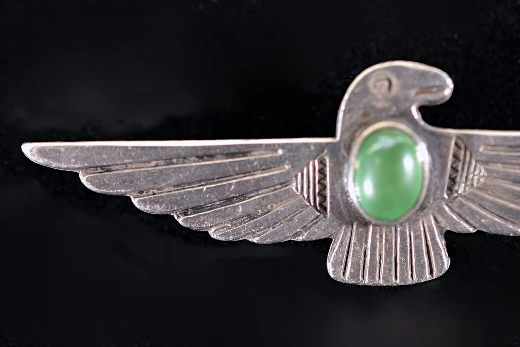 SOLD Vintage 30s Thunderbird Silver Turquoise Brooch, Fred Harvey Era 6.3 Grams