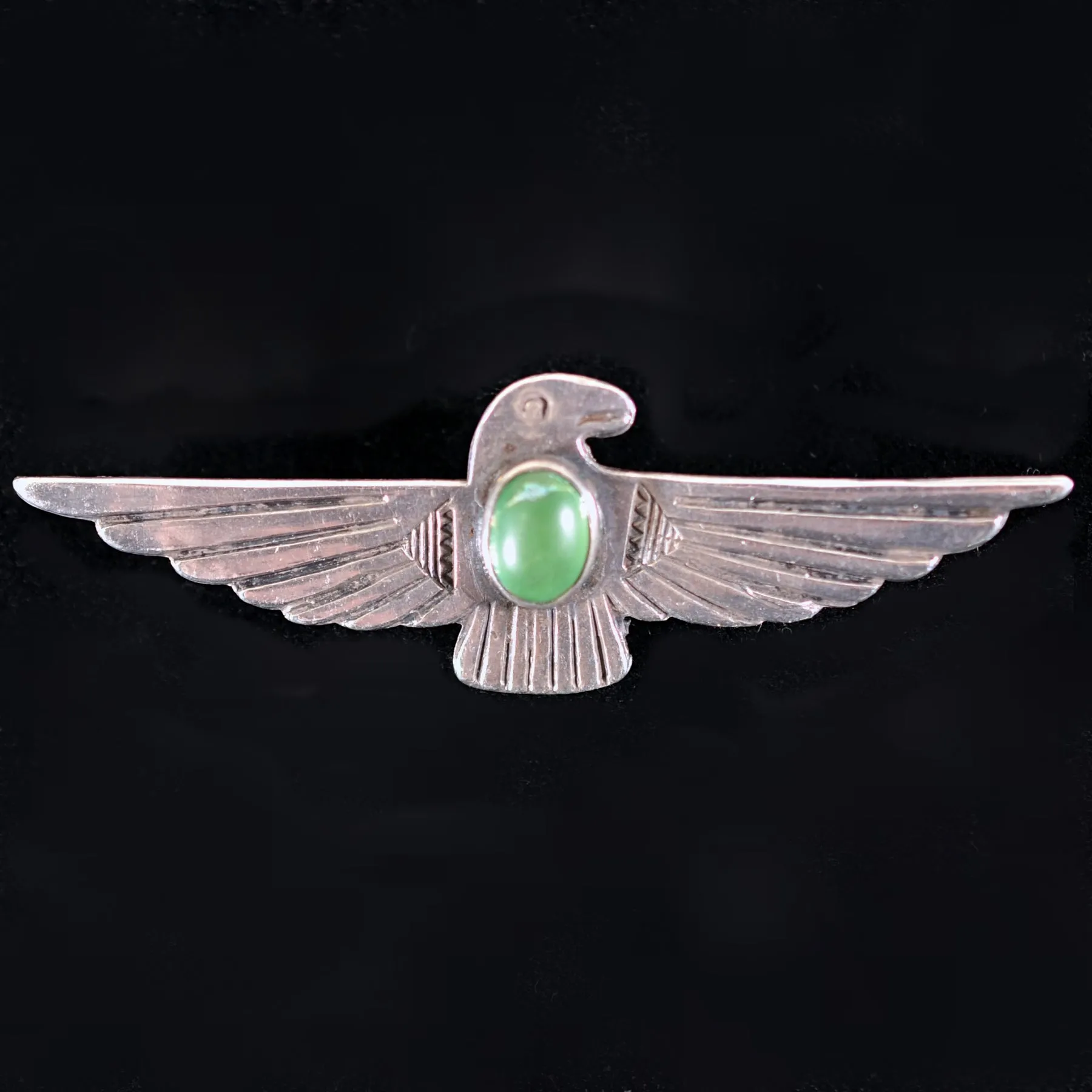 SOLD Vintage 30s Thunderbird Silver Turquoise Brooch, Fred Harvey Era 6.3 Grams