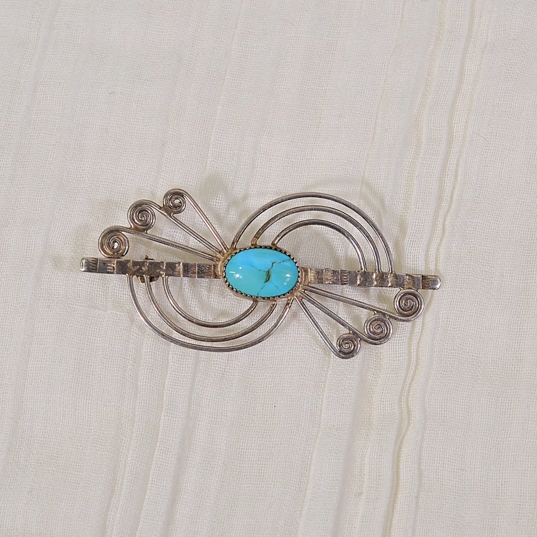 SOLD Vintage Sterling Silver Turquoise Native American Brooch 4.9 Grams