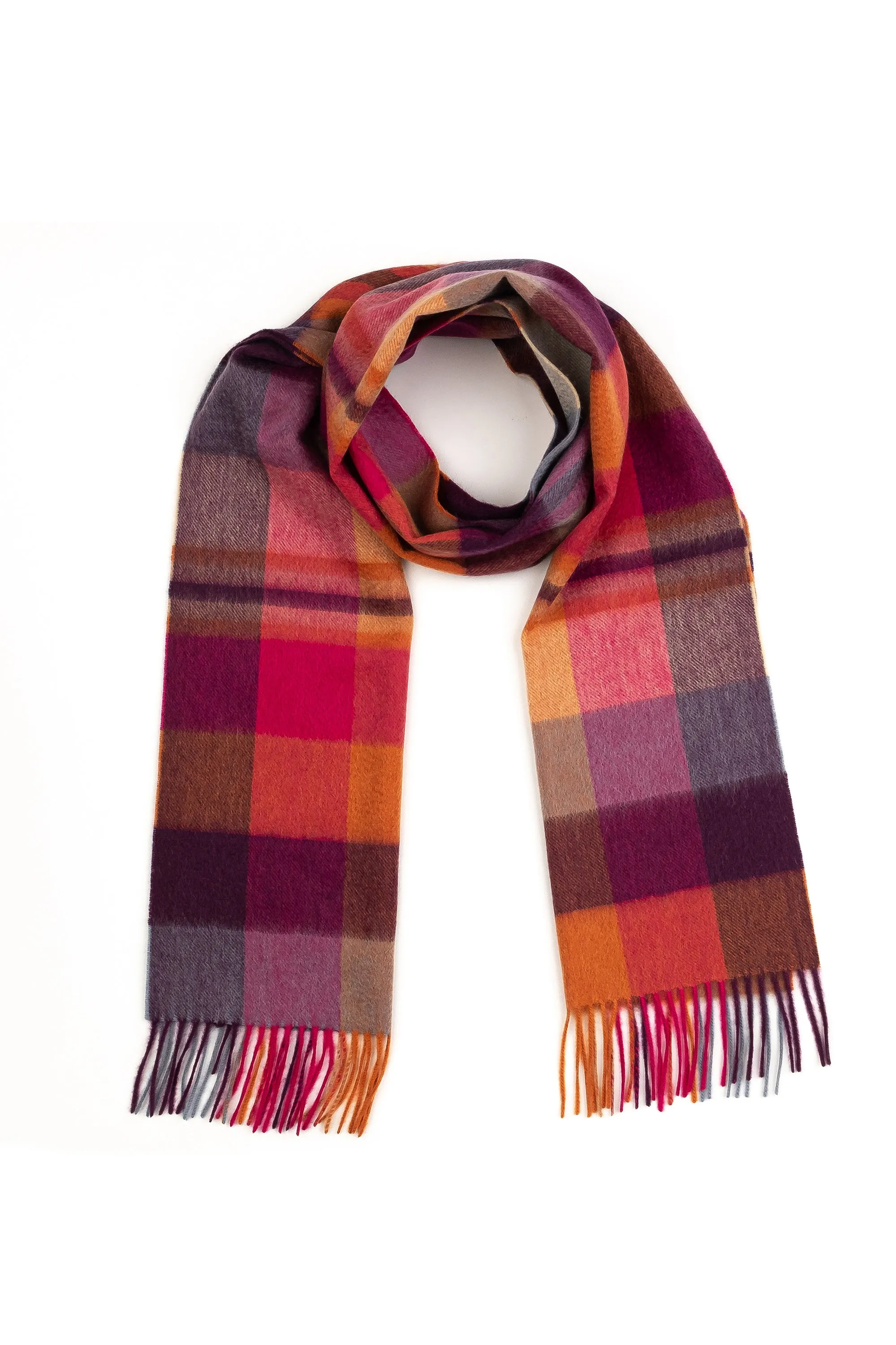 Square Check Cashmere Wide Scarf - Orient Ginger