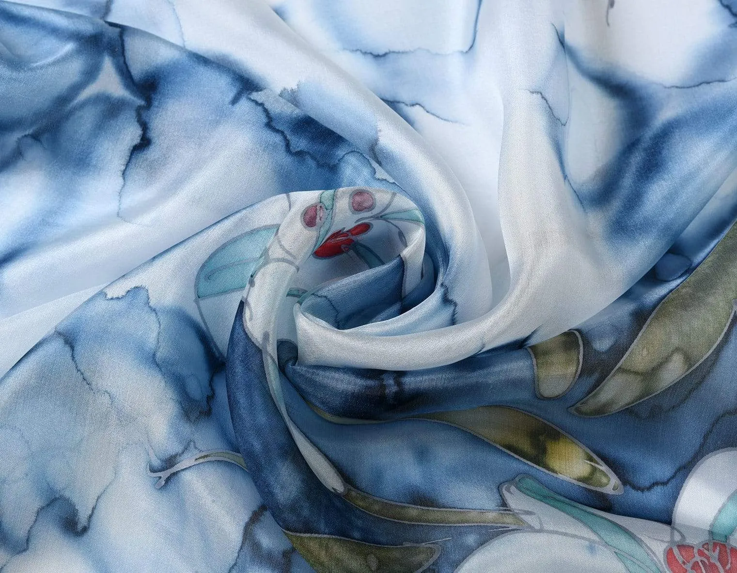 Square Hand Painted Silk Scarf - Blue Lilly