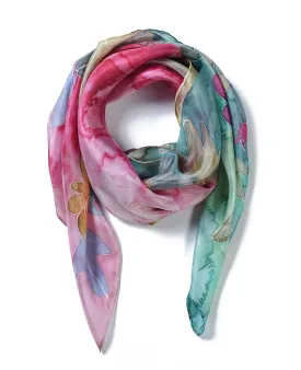 Square Hand Painted Silk Scarf - Spring Bouquet