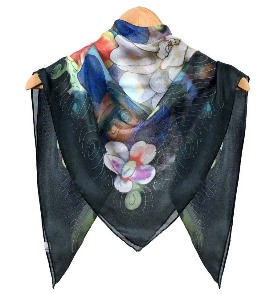 Elegant Hand-Painted Silk Scarf - Suzy Square Design