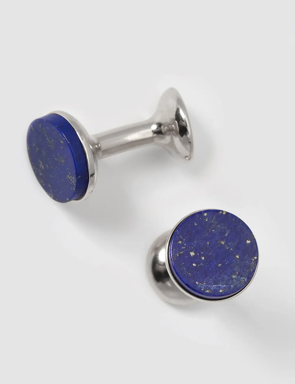 Stone Bow Cufflinks in White Rhodium & Lapis Lazuli