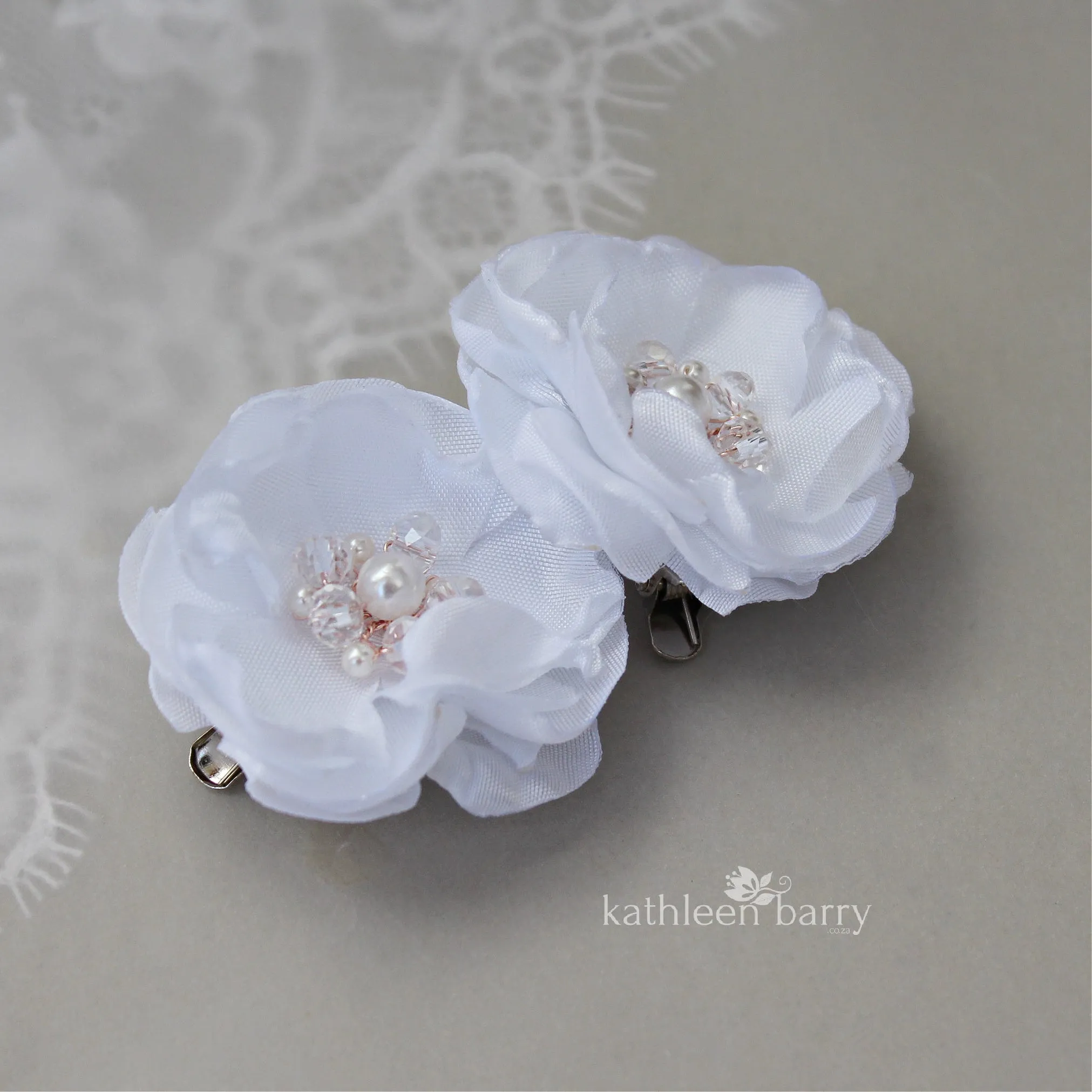 Taffeta Hair flower white, ivory or nude/blush - silver, gold or rose gold with dual purpose, hair clip/ brooch