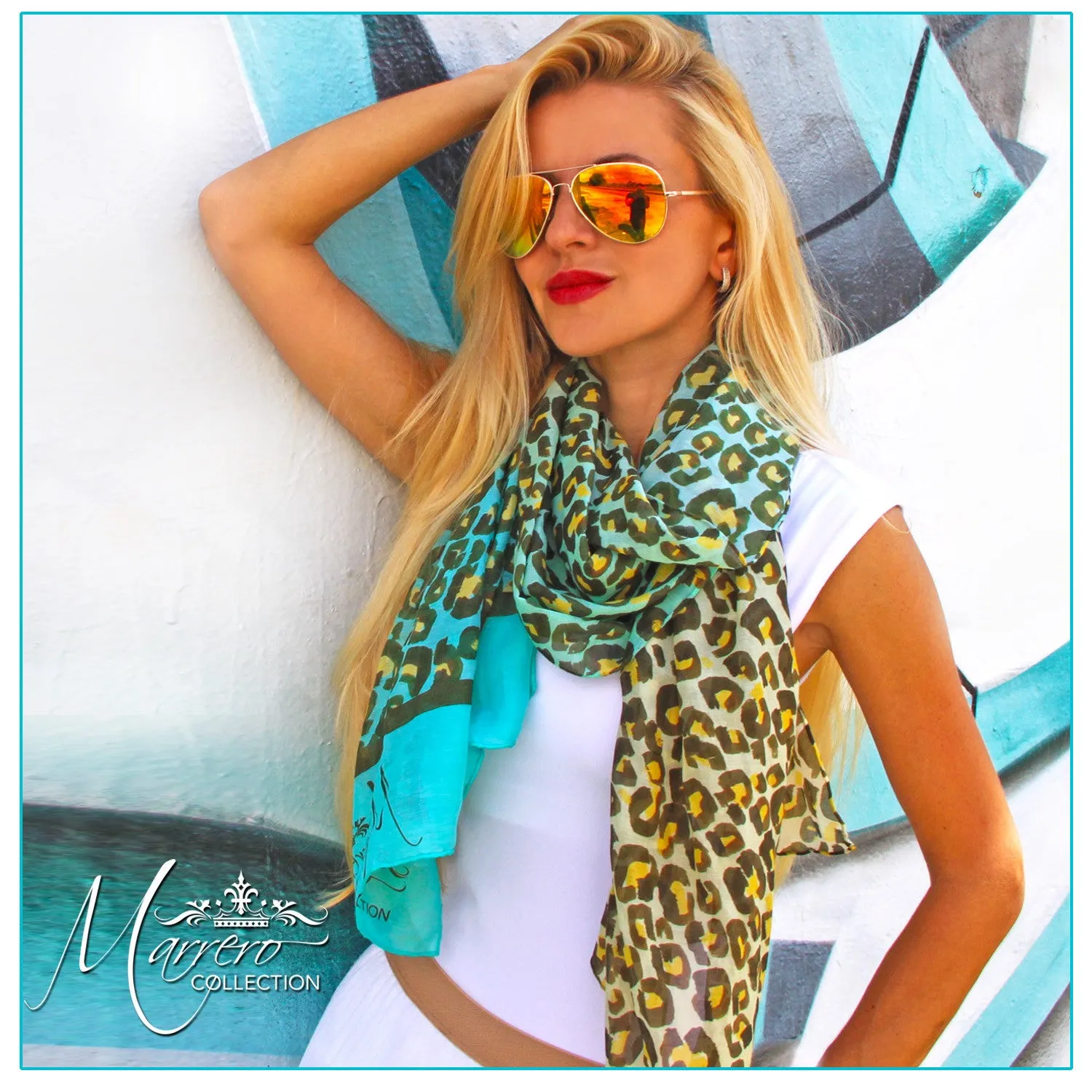 Teal Leopard Print Scarf