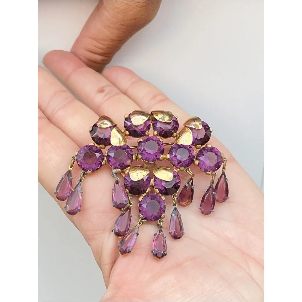 Vintage Amethyst Glass/Brass Bracelet/Brooch 1940S Revival