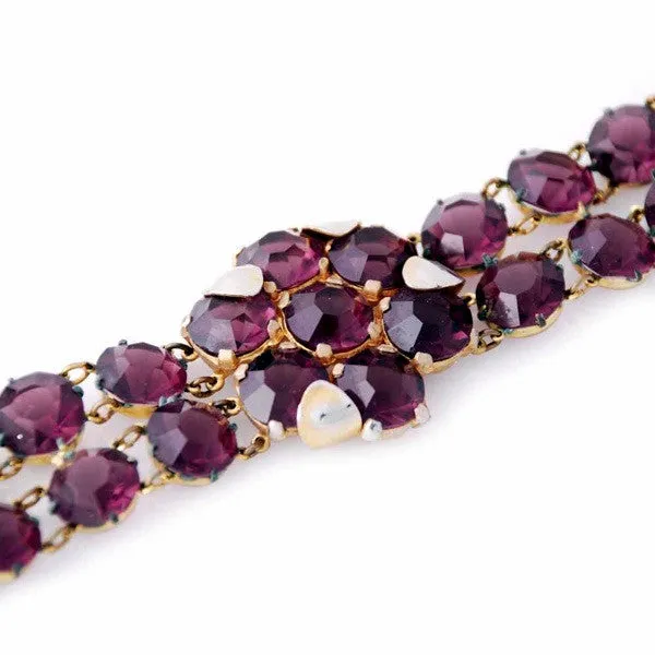 Vintage Amethyst Glass/Brass Bracelet/Brooch 1940S Revival