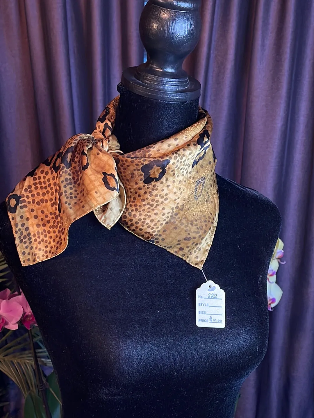 Vintage Gold animal print Silk Scarf