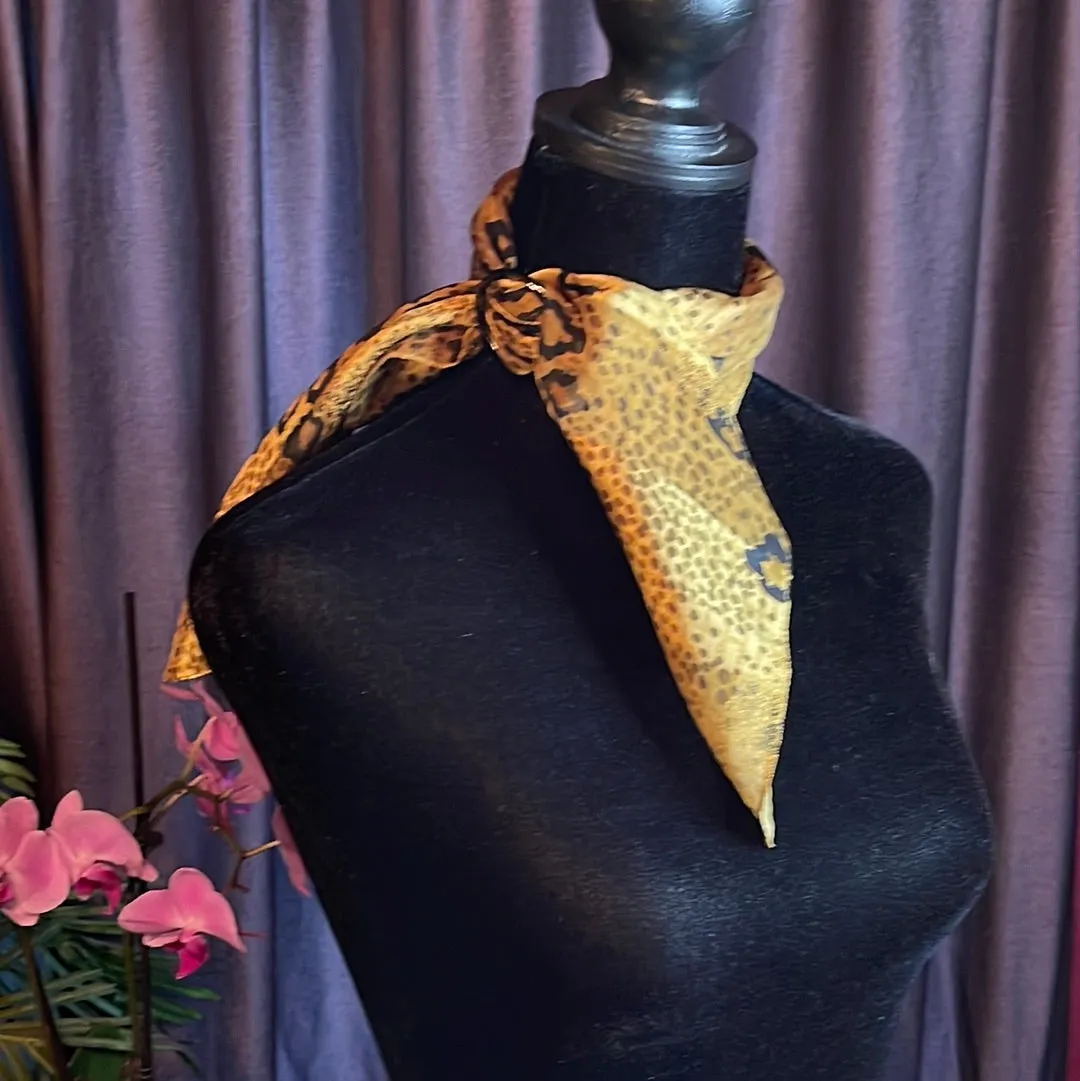 Vintage Gold animal print Silk Scarf