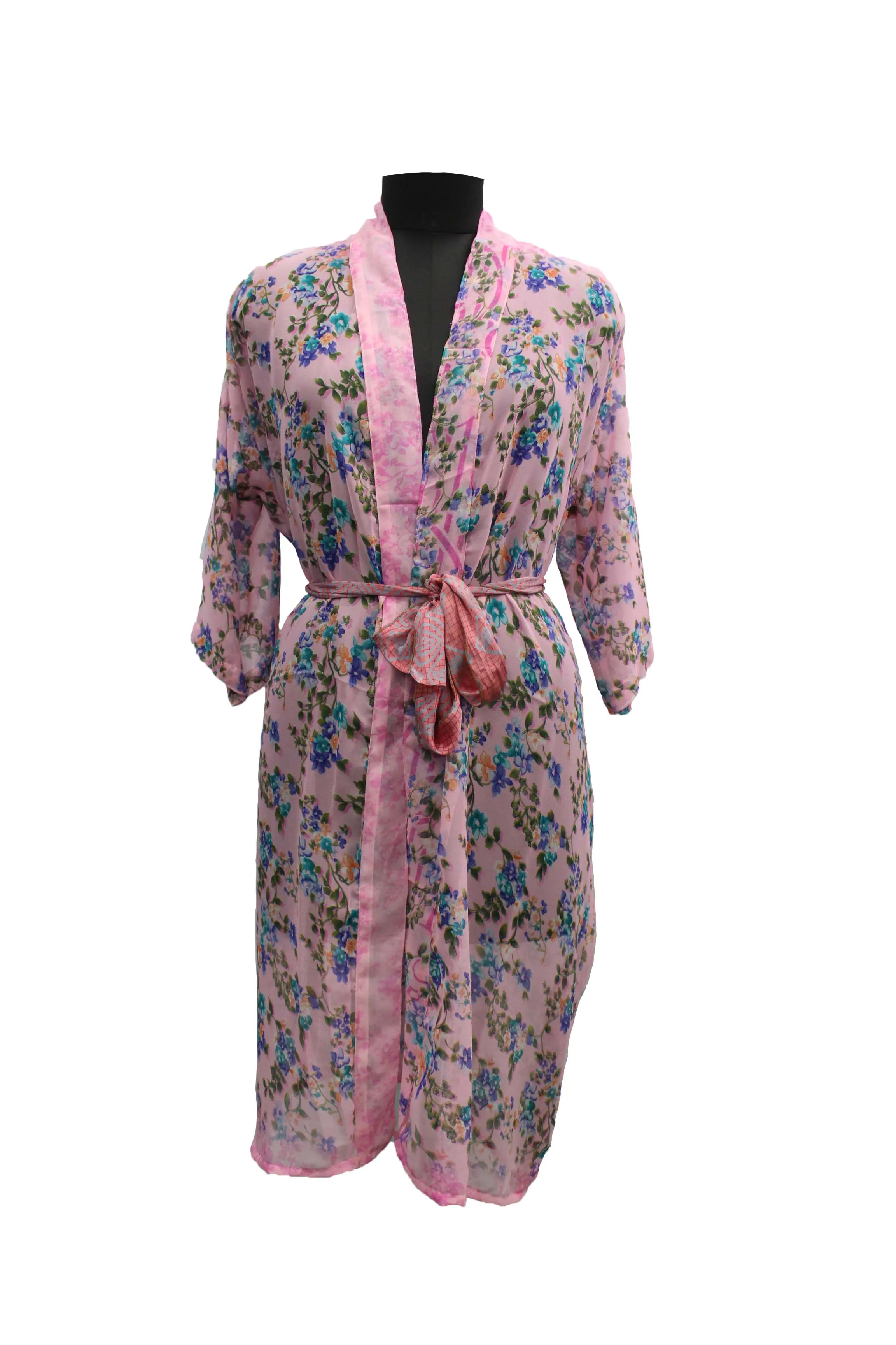 Vintage Silk Sari Women Kimono Long Dress Kaftan Cover Up Sheer Dress Gown Casual Wear