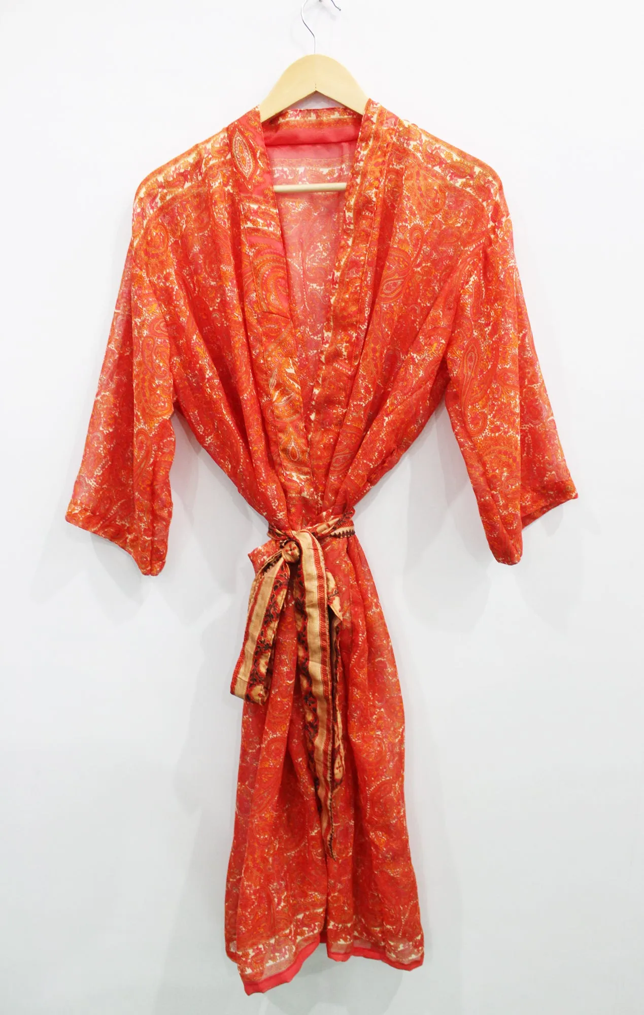 Vintage Silk Sari Women Kimono Long Dress Kaftan Cover Up Sheer Dress Gown Casual Wear