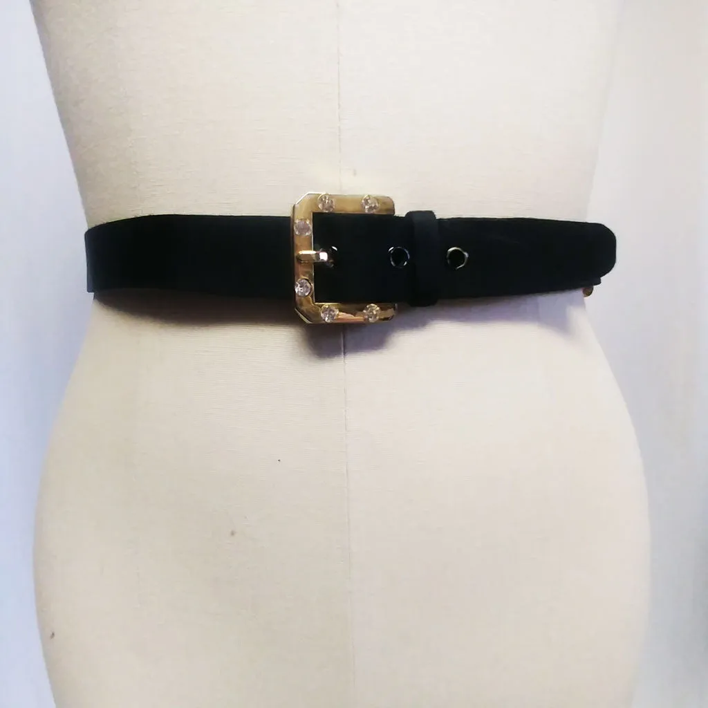 *VINTAGE VARLET DE LAGRANGE BLACK SATINY RHINESTONE BELT MADE IN PARIS, FRANCE