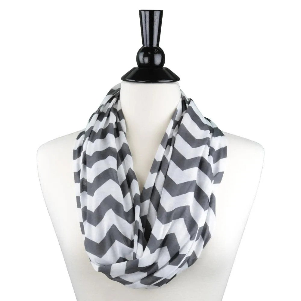 Women's Chevron Print Infinity Scarf with Zipper Pocket, Chevron Scarf Design, Infinity Scarves