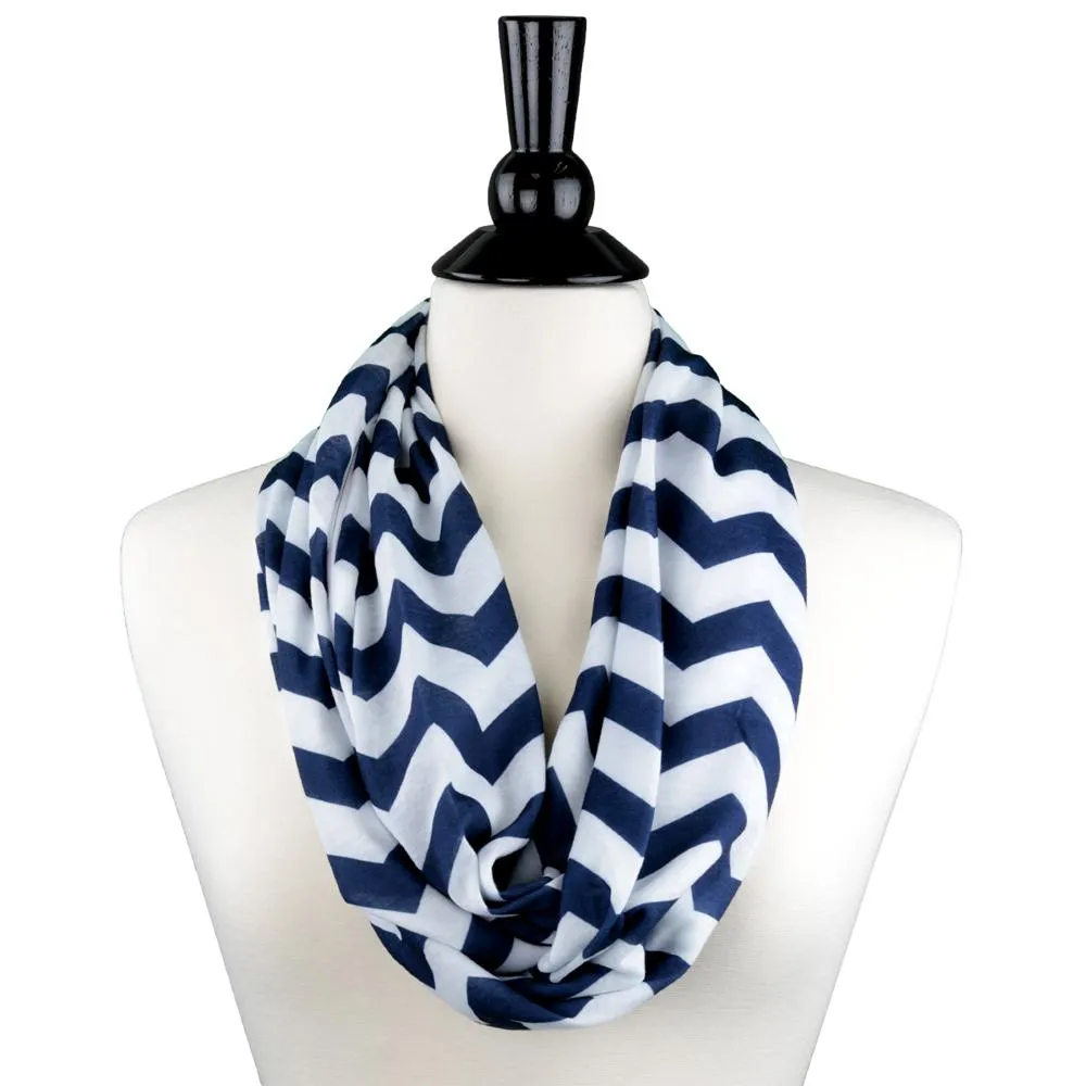 Women's Chevron Print Infinity Scarf with Zipper Pocket, Chevron Scarf Design, Infinity Scarves